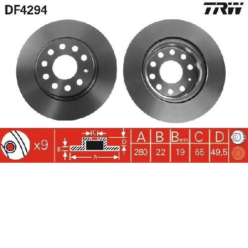 Диск тормозной передний Skoda Octavia (1Z_), VW Golf V-VI, JETTA III DF4294 trw 1шт