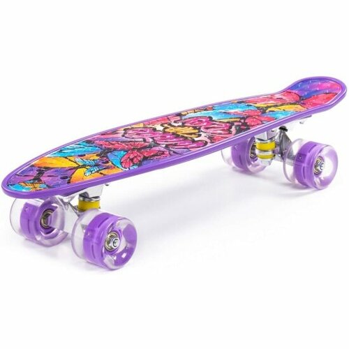 Круизер пластиковый Полесье 56 см фиолетовый с наклейкой и фиолетовыми колёсами 2205₽