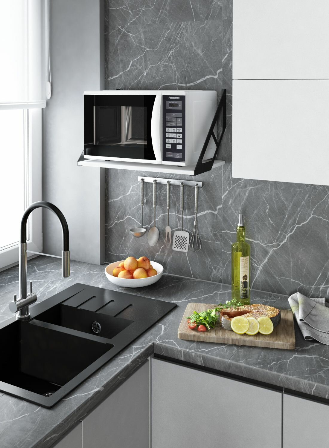 фото Полка для микроволновки, полка настенная на кухню, держатель