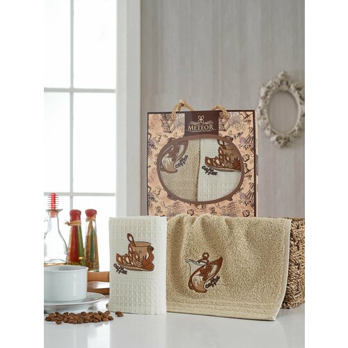 Набор полотенец METEOR махровое и вафельное в коробке 30х50 см 2 шт KAHVE 475₽