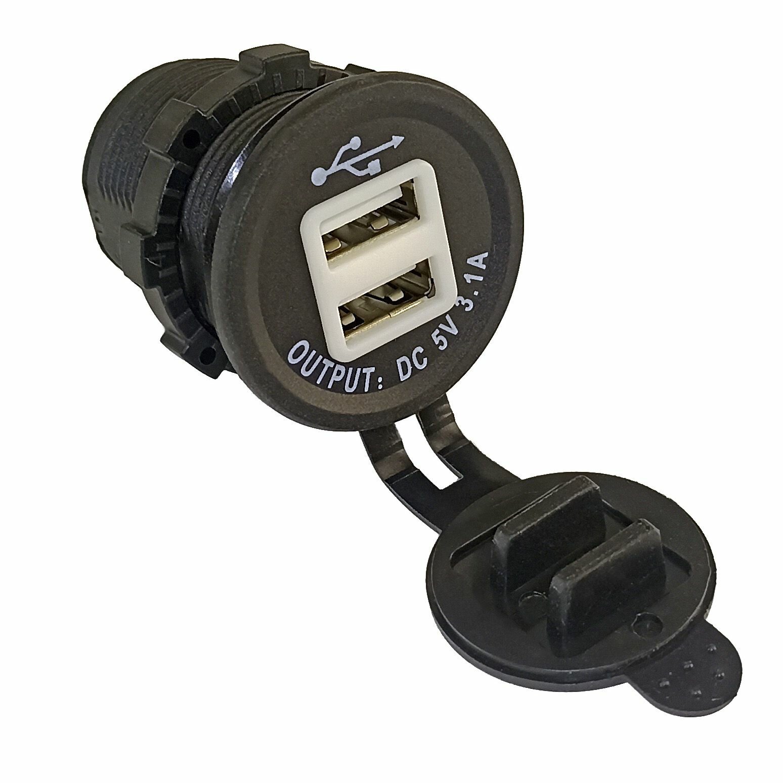 Разъем USB (розетка 3.1A круглая) два входа, с подсветкой, d22