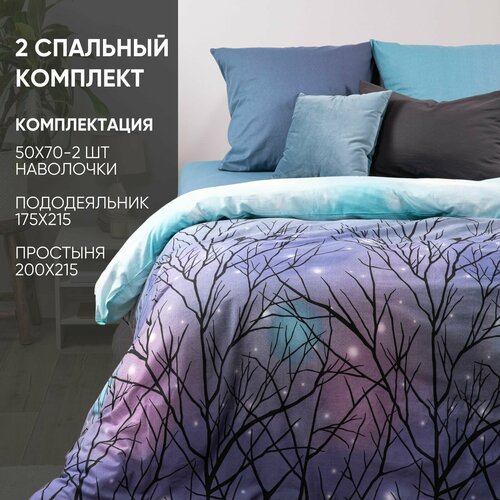 Постельное белье 2 спальное, наволочки 50х70 Ночь Нежна Черная птица, 100% хлопок, ткань поплин