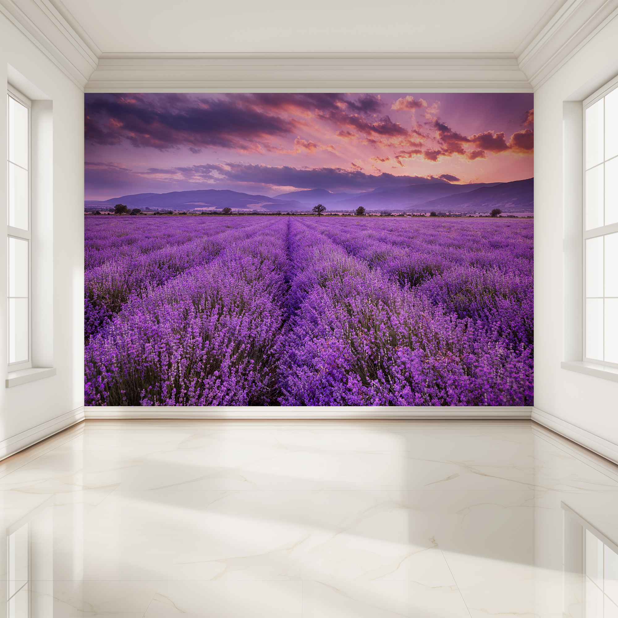 Фотообои 3д на стену  Лавандовое поле   флизелиновые 400х270 см на кухню  спальню  зал