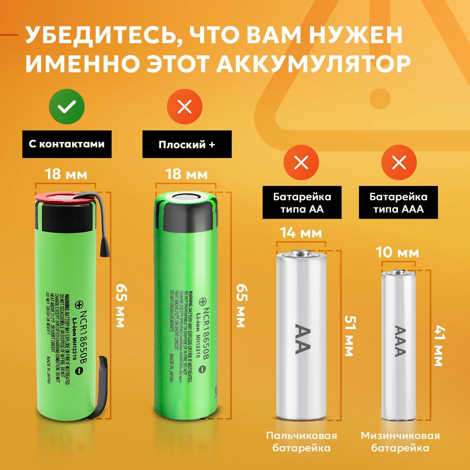 Аккумулятор 18650 с контактами - 4 шт. Li-ion NCR18650B 3400 mAh 3.7V — фото 1