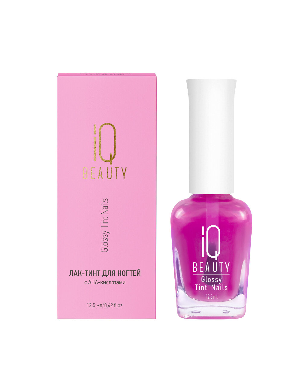 Лак-тинт для ногтей с AHA-кислотами IQ Beauty Glossy Tint Nails 02 Magenta Ice, 12.5 мл