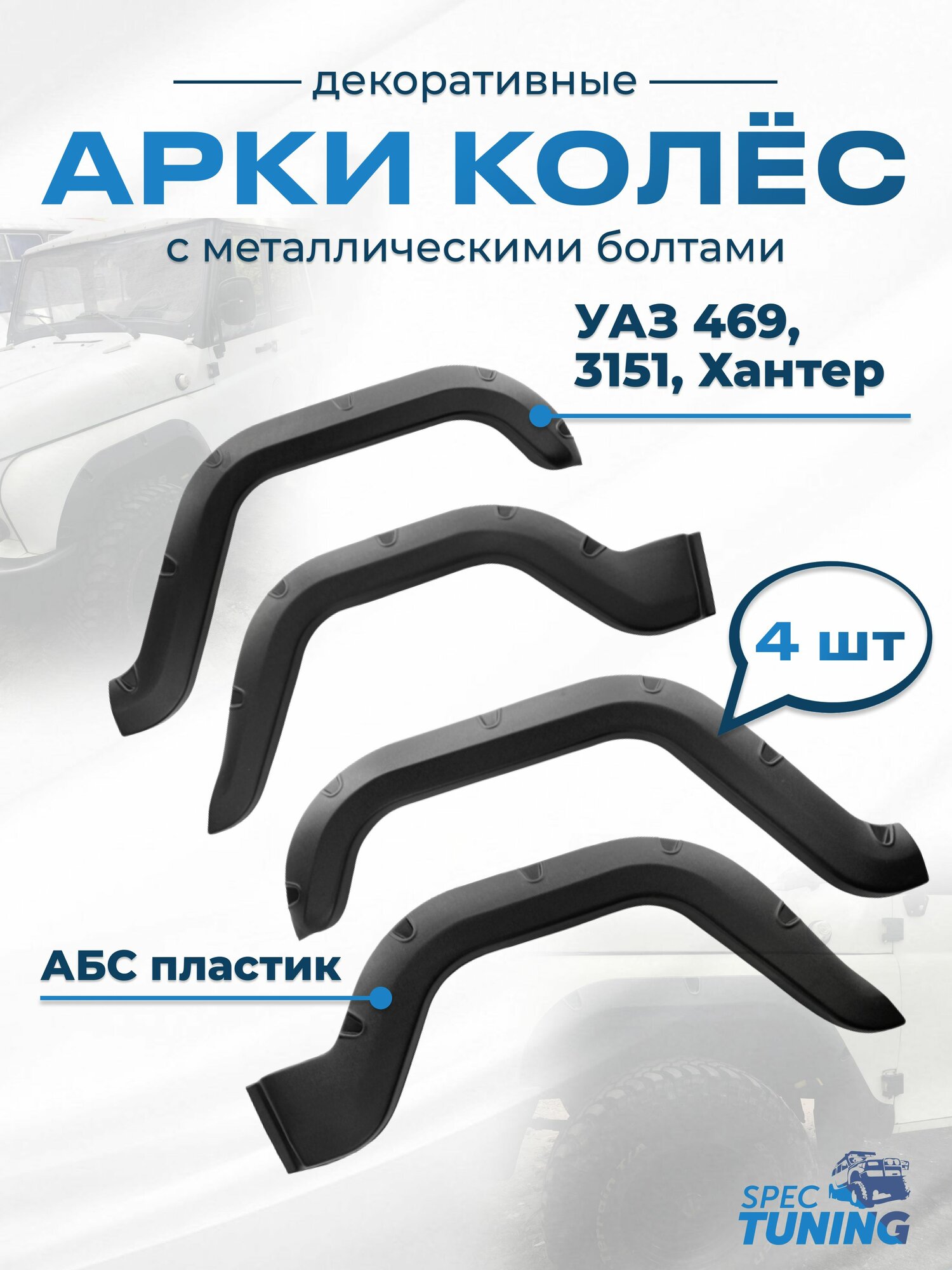 Расширители арок УАЗ 469, 3151, Хантер (с металлическими болтами)