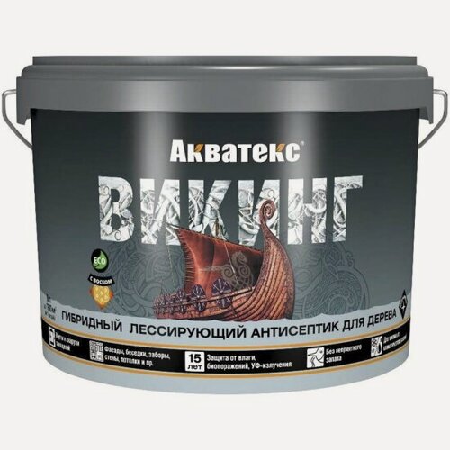 Изображение товара Антисептик для дерева Акватекс Викинг 65094, лессирующий, полуматовый, 9 л, орех