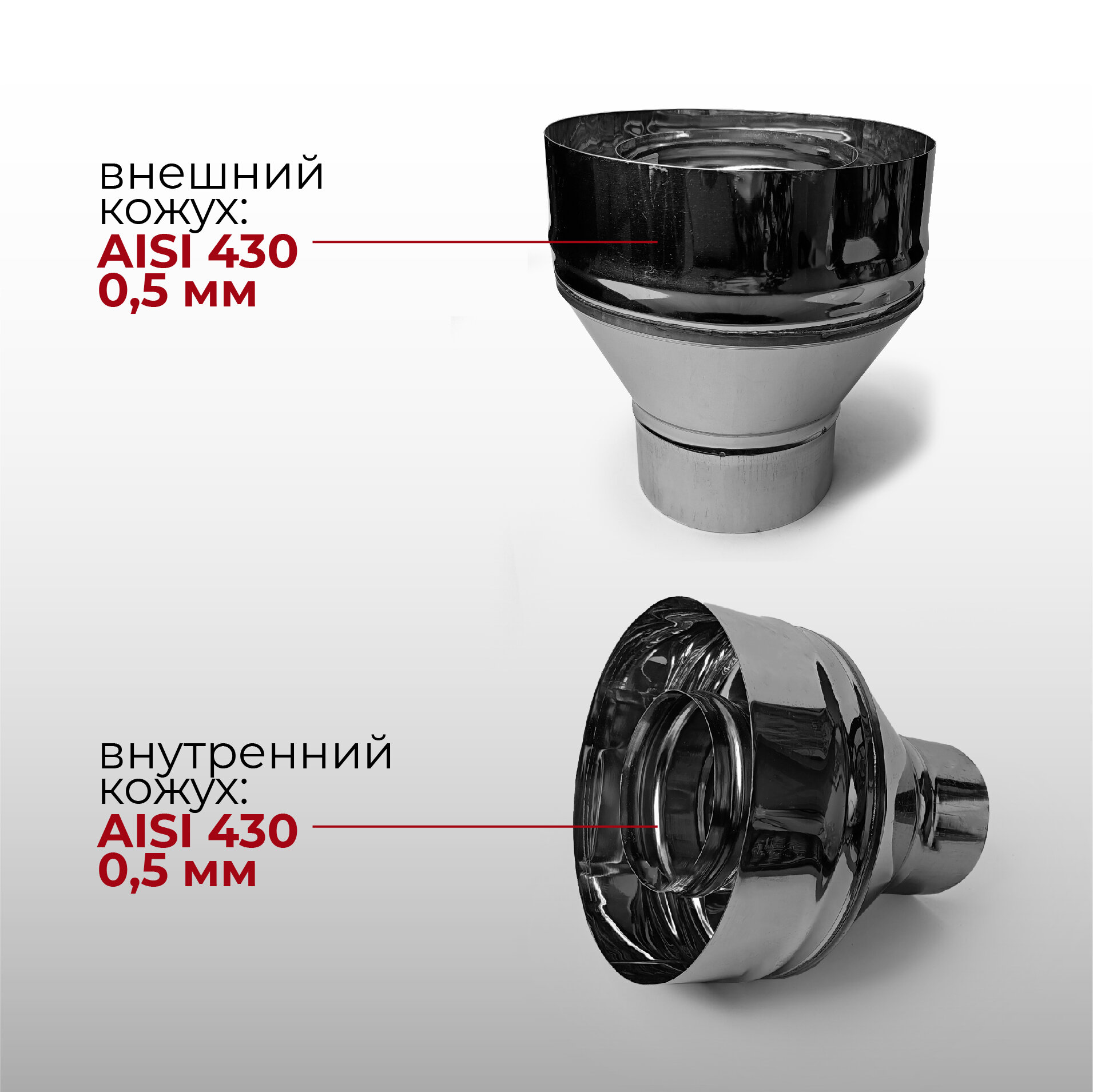 Старт-сэндвич М, переход моно-термо для дымохода D 110x200 мм (0,5/430*0,5/430) нерж/нерж "Прок" — фото 1