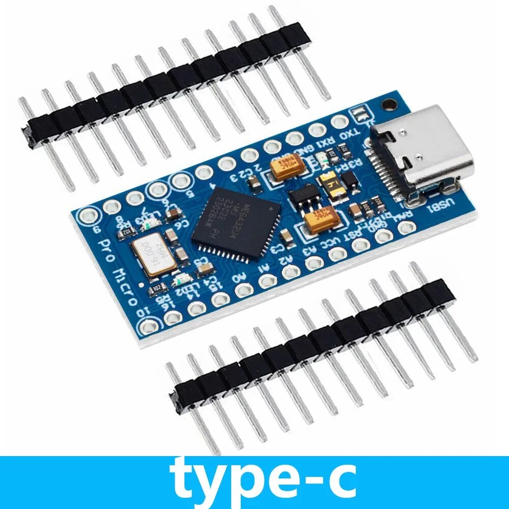 Pro Micro ATmega32U4 5 В 16 МГц Замена ATmega328 для Arduino TYPE-C с 2-рядным разъемом для Leonardo Mini Usb Interface Pro, TYPE-C-USB