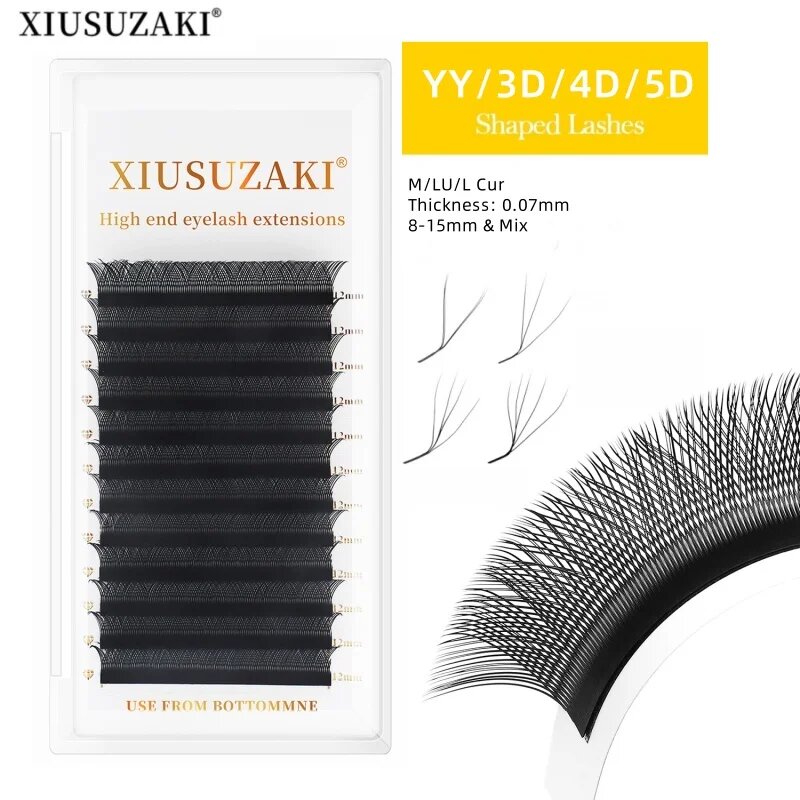 XIUSUZAKI L/LU/M Curl YY 3D 4D 5D W Форма Наращивание ресниц Ручная работа Мягкий свет Натуральные ресницы Готовые объемные веерные ресницы YY M 0.07 мм MIX 8-15mm