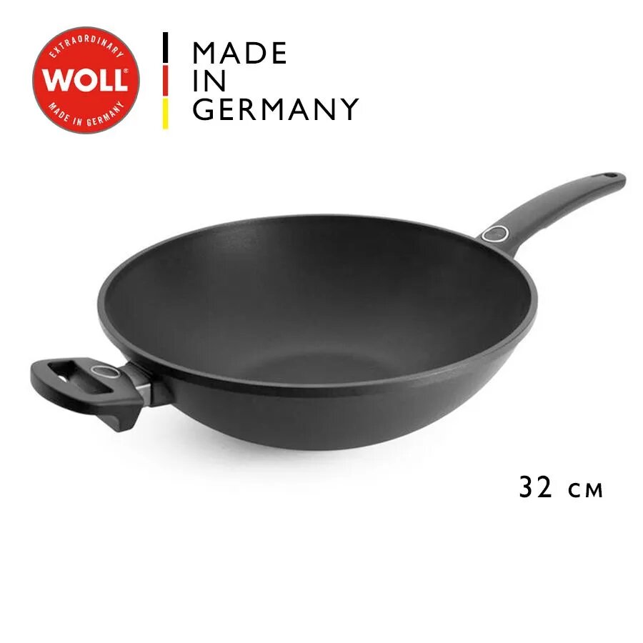 Вок литой с длинной ручкой WOLL (Германия) серия Diamond Titan Best h-11 см, d-32 см