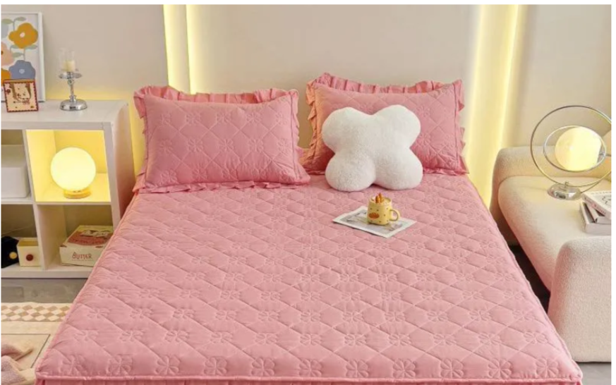 Наматрасник-топпер непромокаемый 90х200 розовый хлопок