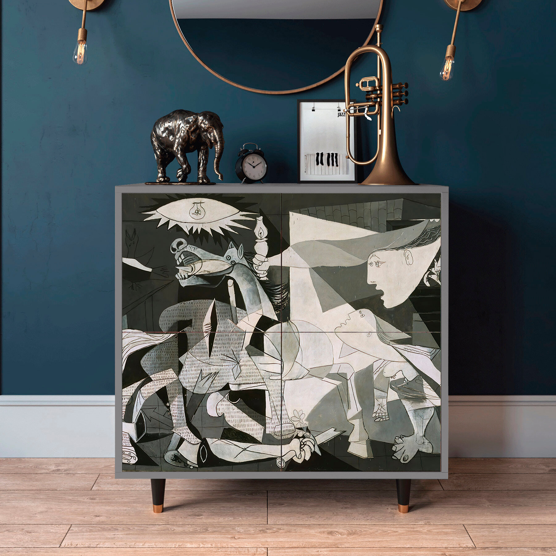 Комод - STORYZ - BS3 Guernica by Pablo Picasso, Размер - 94 x 96 x 48 см, Цвет корпуса - Серый