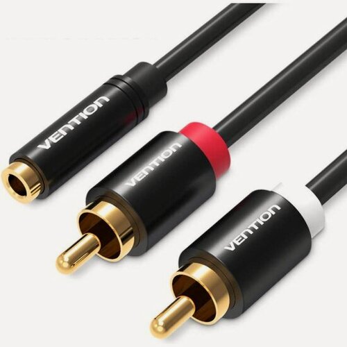 Изображение товара Кабель Vention аудио Jack 3,5 mm F/2RCA M - 1м Черный