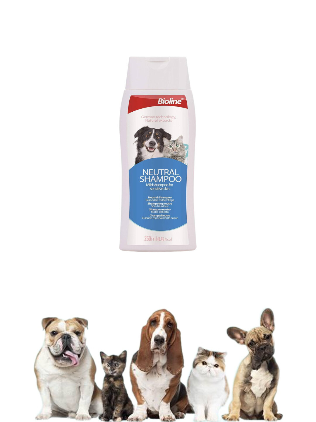 Шампунь для бережной заботы нежной кожи кошек и собак 250 мл