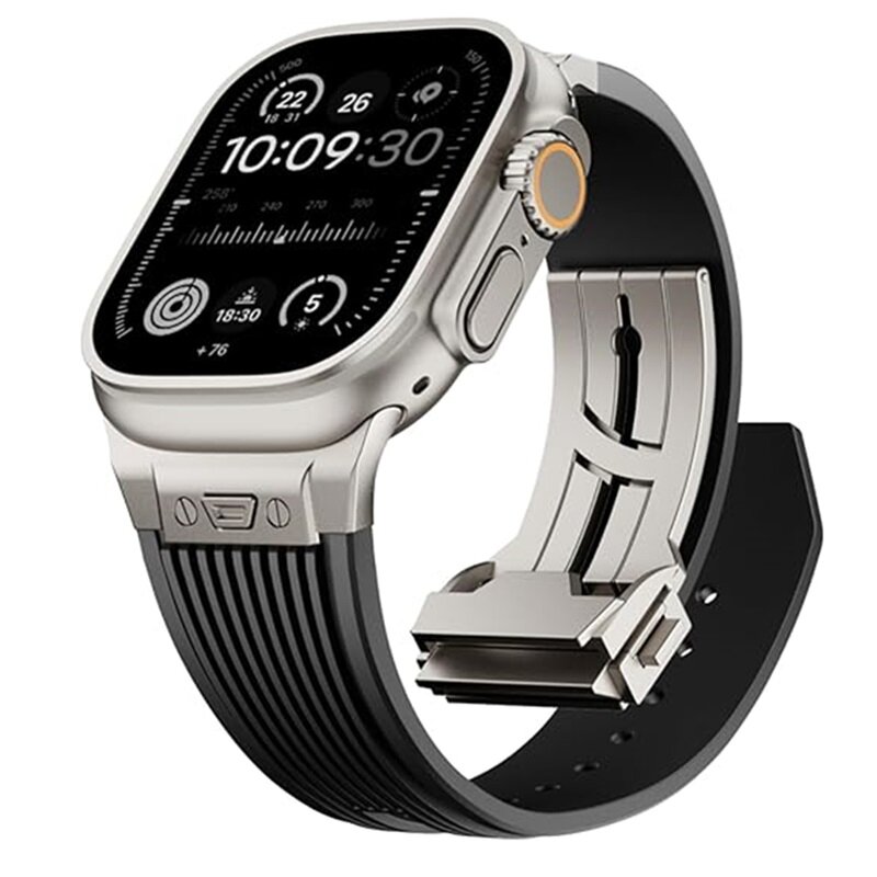 Силиконовый ремешок для Apple Watch Ultra 3/2 Band 49 мм 46мм 45 мм 44 мм 42 мм Ремешок с металлическим разъемом для iWatch Ultra Series 10 9 8 7 6 5 4 3 2 1 SE, гипоаллергенный силикон