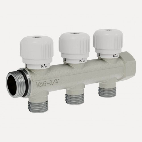 Изображение товара Коллектор распределительный VALOGIN с вентильной регулировкой, 3/4" - 3 выхода х 1/2", VG-901402