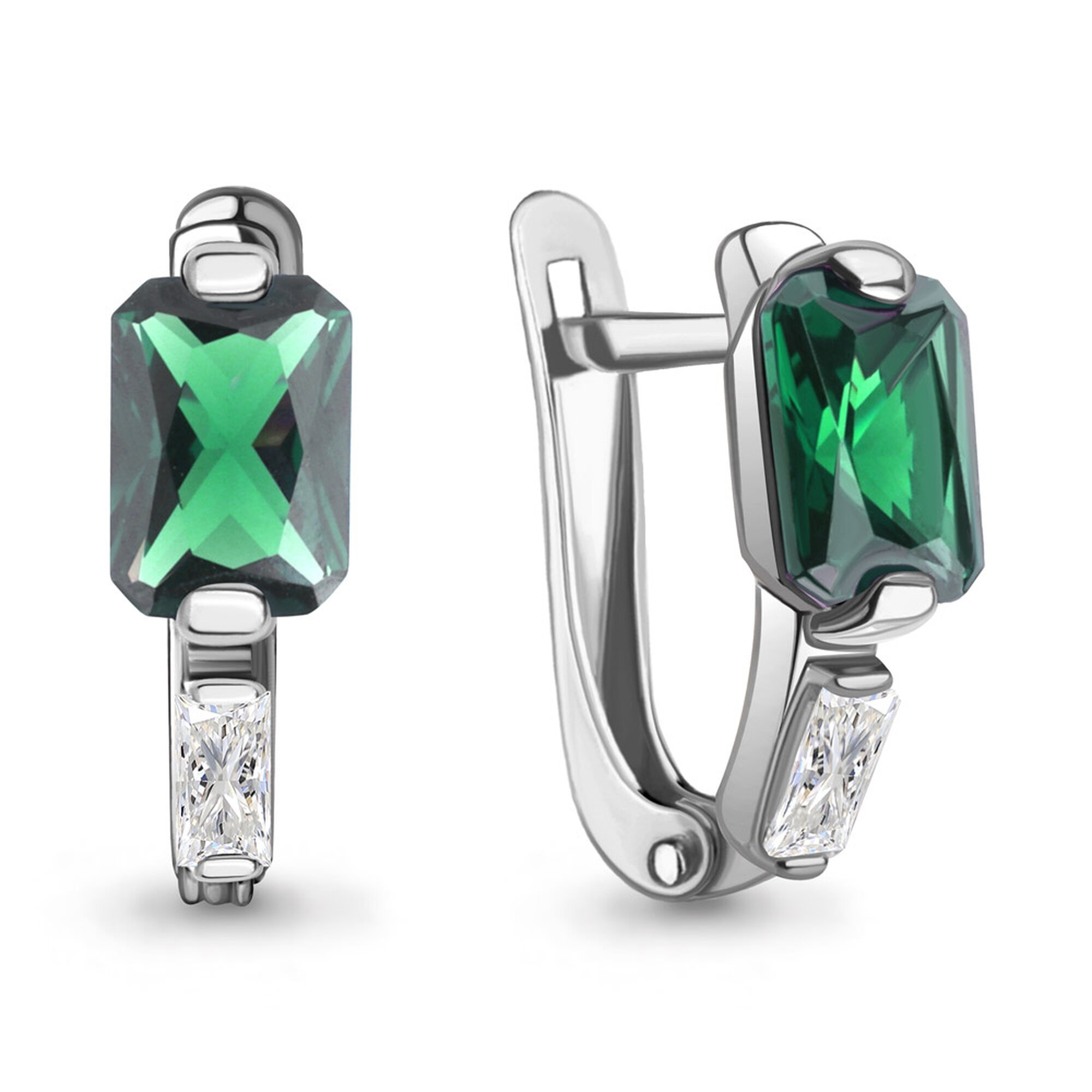 Серьги Diamant online, серебро, 925 проба, родирование, фианит, изумруд синтетический