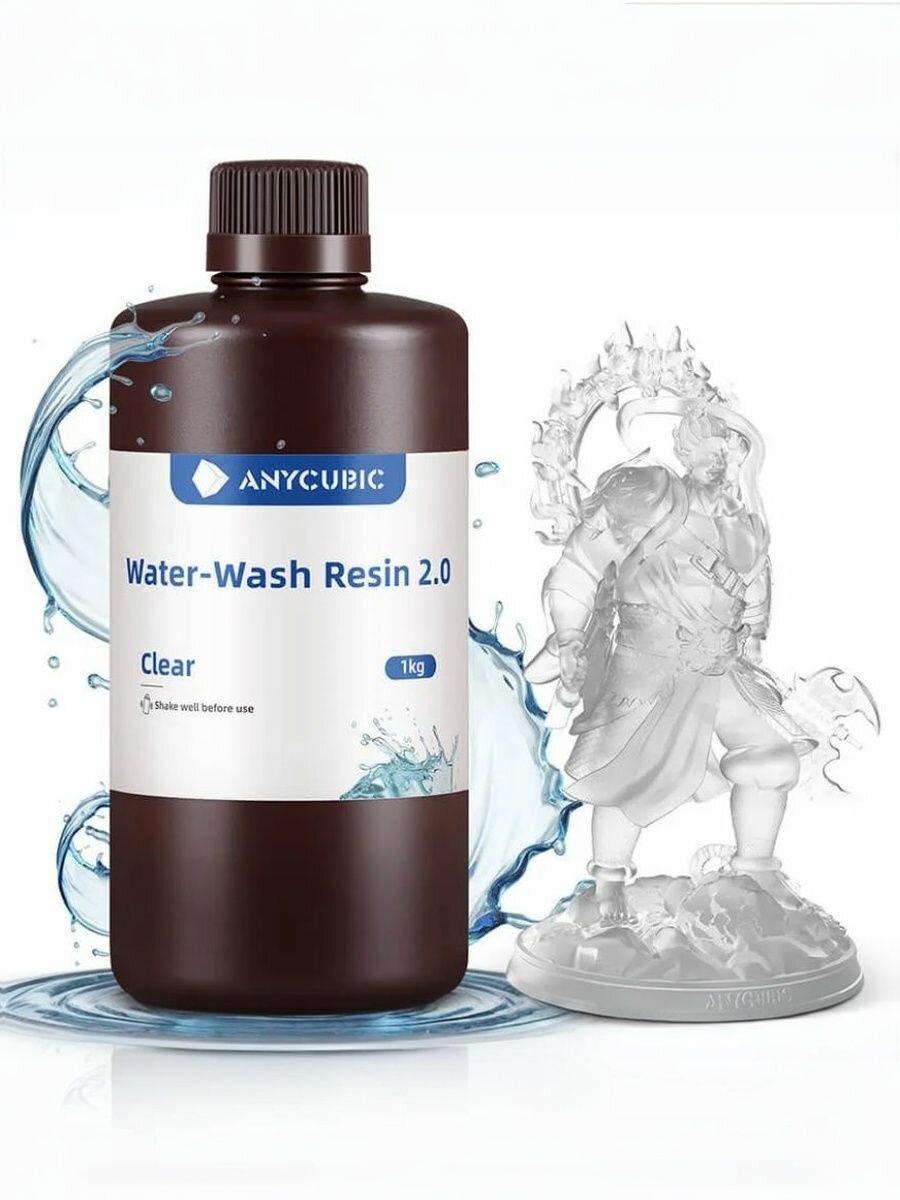 Фотополимерная смола Anycubic Water-Wash Resin+, прозрачная (1 кг) 2.0