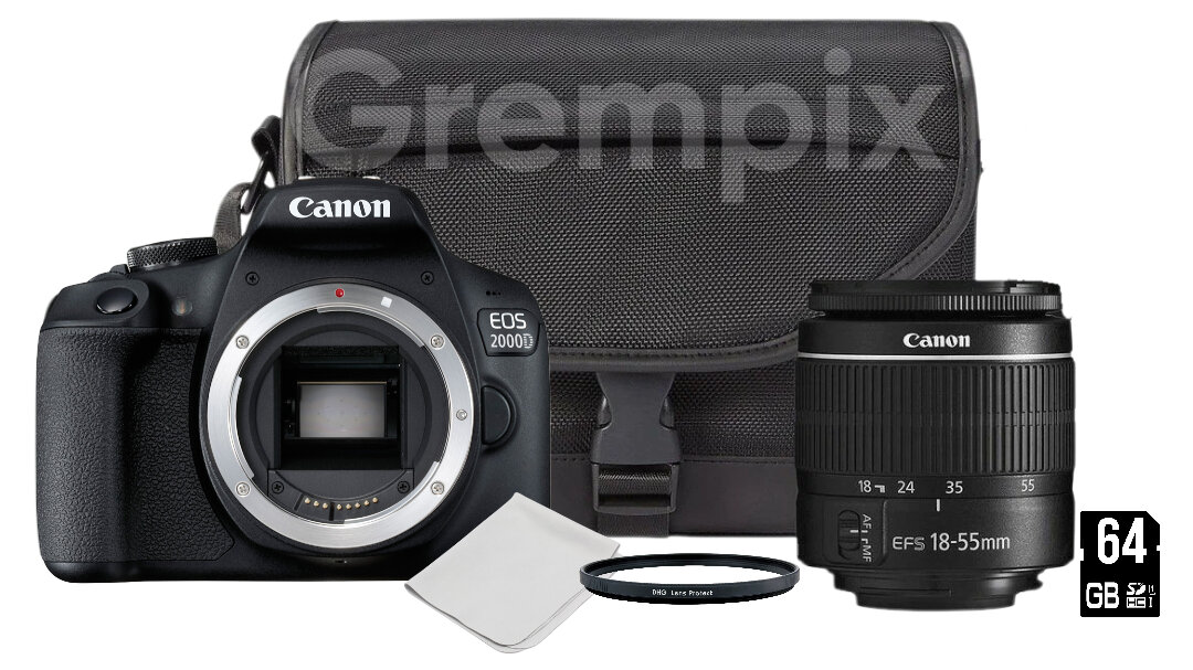 Фотоаппарат Canon EOS 2000D Travel Kit 18-55 III + сумка + карта памяти 64GB + защитный UV фильтр 58mm