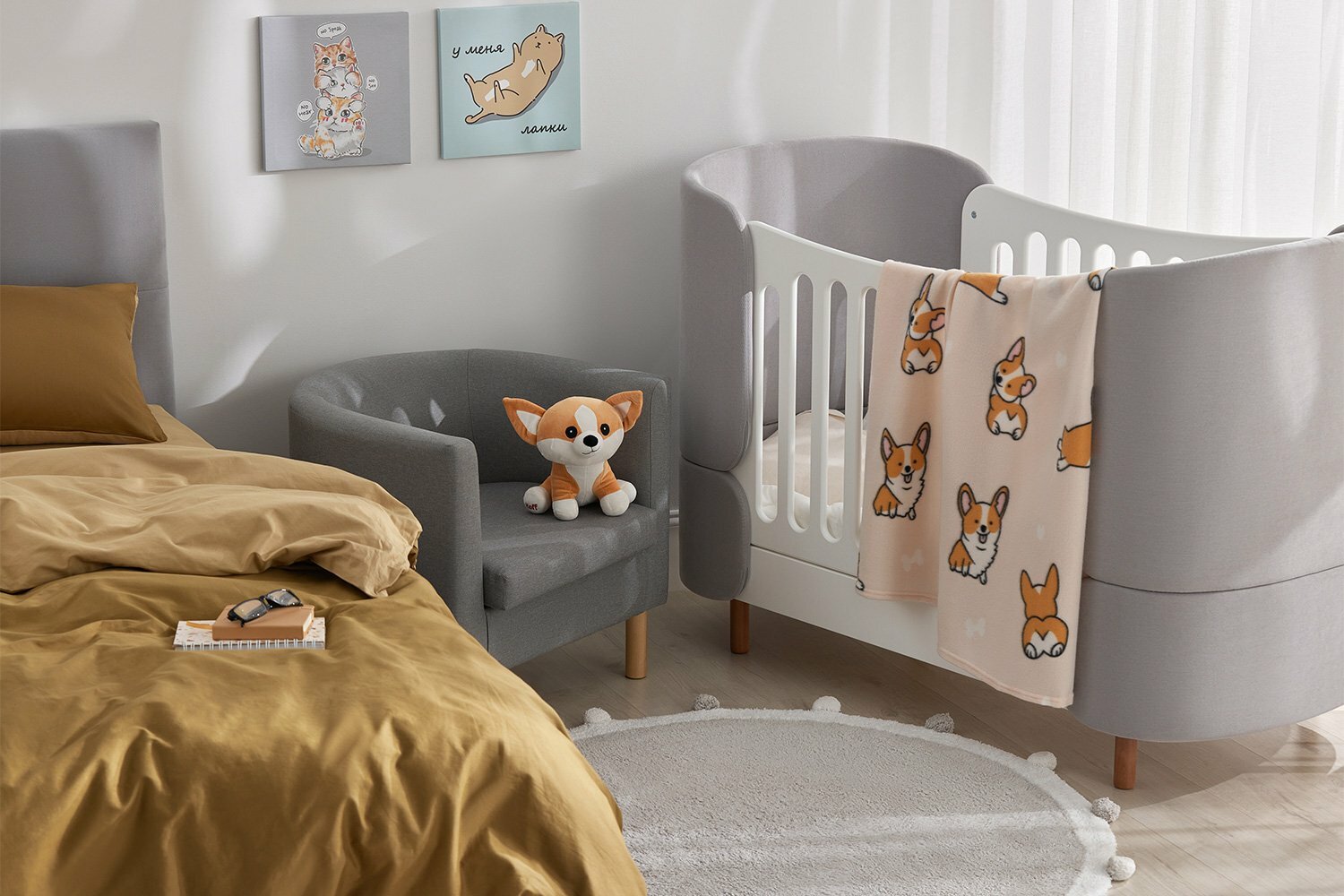 Измерение расстояния между рейками кроватки Hoff штангенциркулем