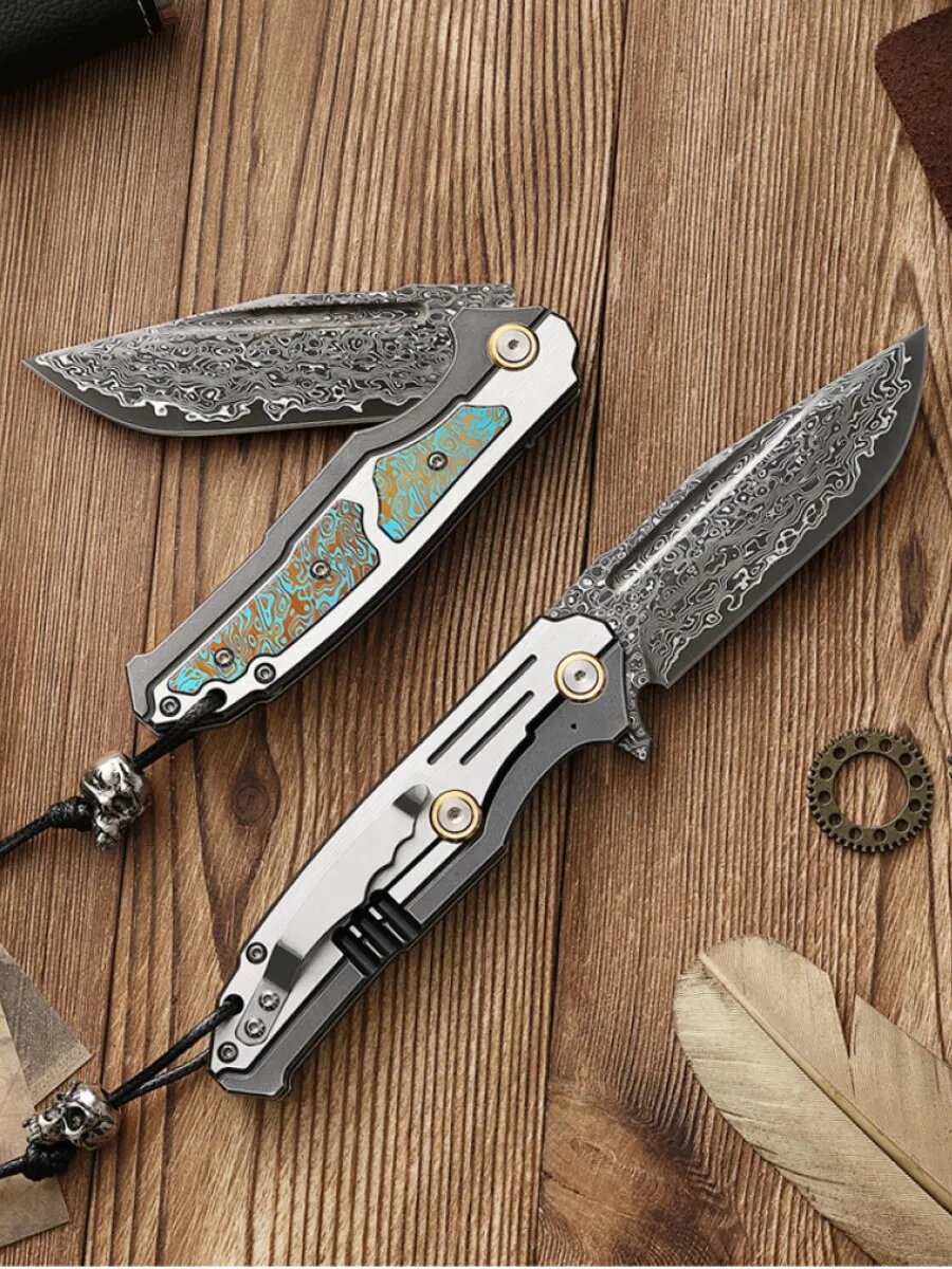 Складной нож Giant Spirit VG10 из дамасской стали, клинок 8.8см