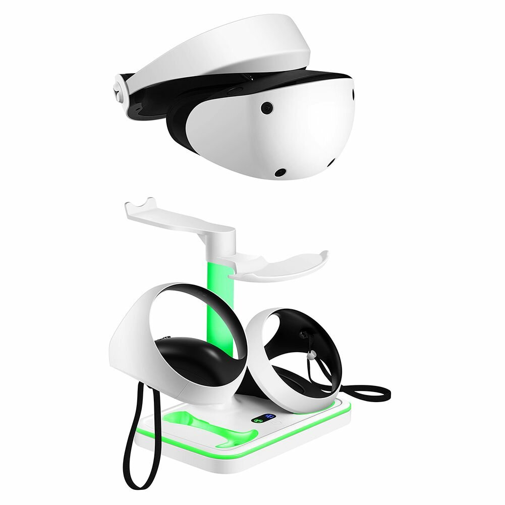 Подставка для PS VR2 с зарядкой 2 контроллеров, магнитным подключением и местом для хранения, белая