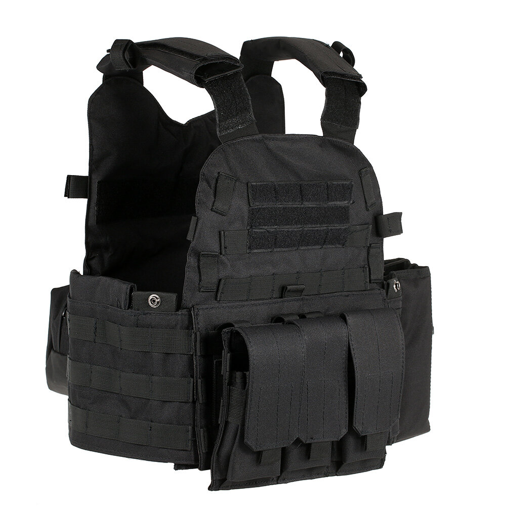 Мужской модульный жилет для охоты Outdoor Gear Load Carrier Vest с гидратационным карманом, 600D Оксфордский ткань, черный / CP / Земля (выбор), размер 55*45см, вес 1.5кг, упаковка 68*59*4см, вес упаковки 1.56кг, конструкция: Тело жилета + Molle Triple +