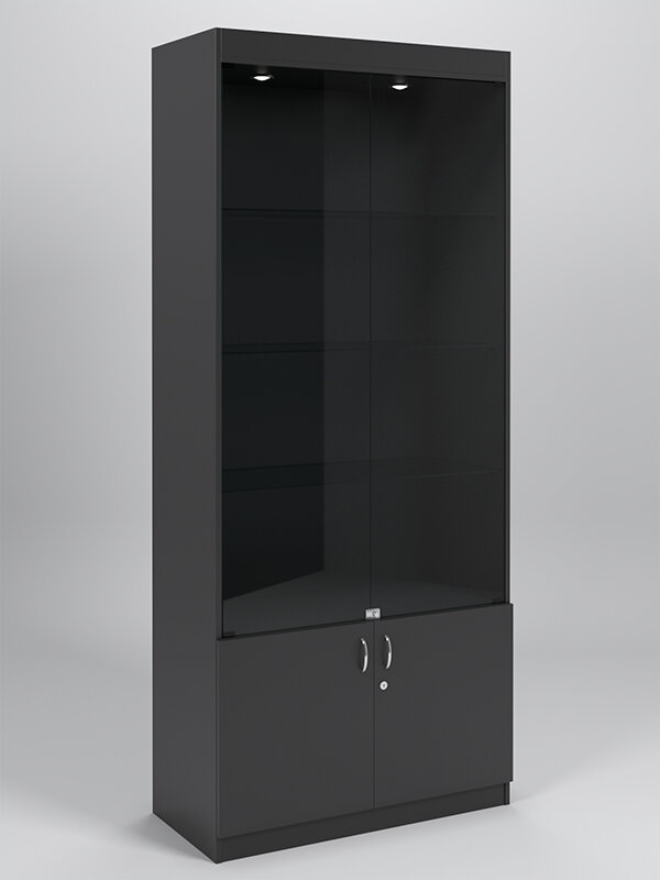Витрина №1-1 (с дверками, задняя стенка - ДВП), Черный 90 x 42 x 210 см