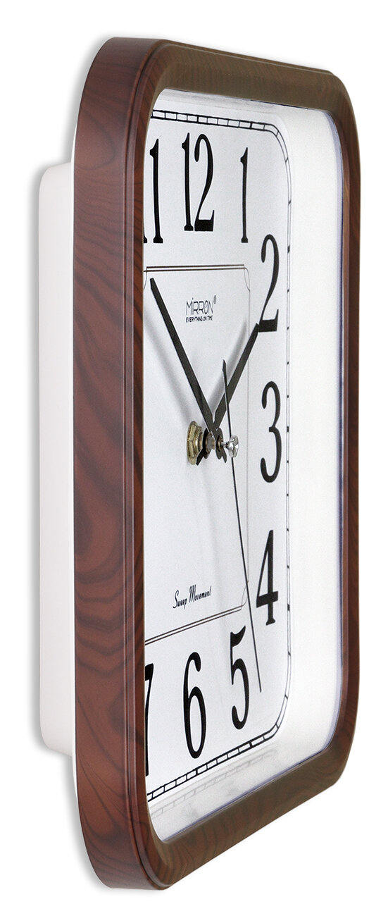Настенные кварцевые часы MIRRON P2548A ВДБ/Большие квадратные часы/Белый (светлый) циферблат/Коричневый (под дерево) цвет корпуса/Часы в подарок/Бесшумные кварцевые часы