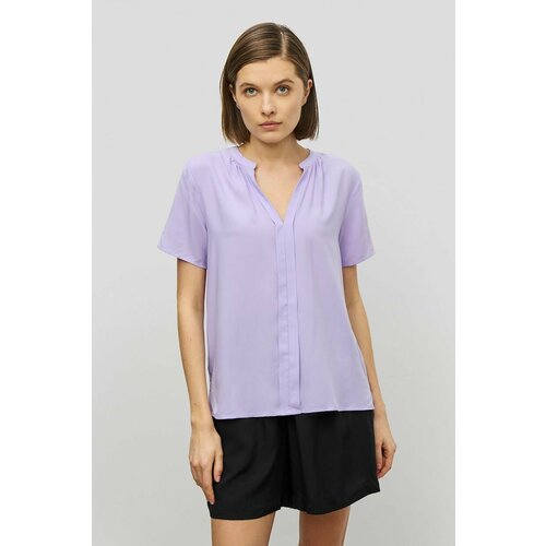 фото Блуза baon, классический стиль, прямой силуэт, короткий рукав, без карманов, однотонная, размер 48, фиолетовый