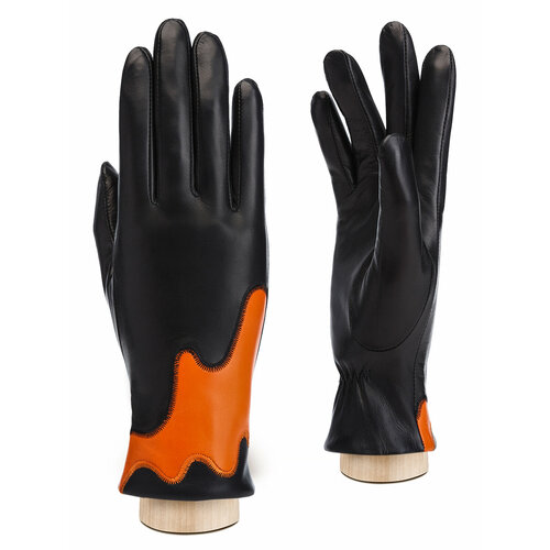 фото Перчатки eleganzza зимние, натуральная кожа, подкладка, размер 8, оранжевый, черный