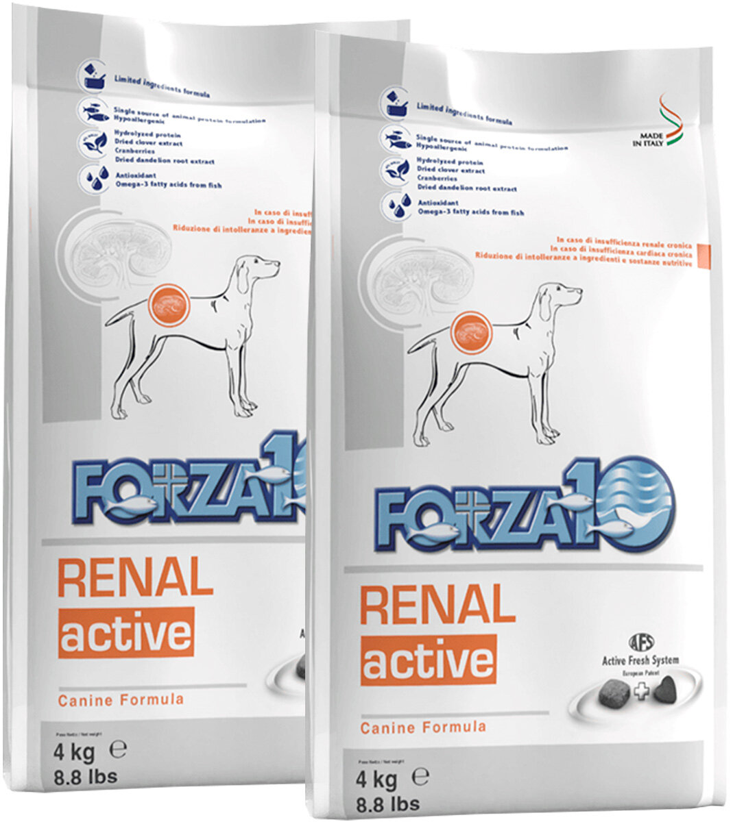 FORZA10 DOG RENAL ACTIVE для взрослых собак всех пород при хронической почечной недостаточности (4 + 4 кг)