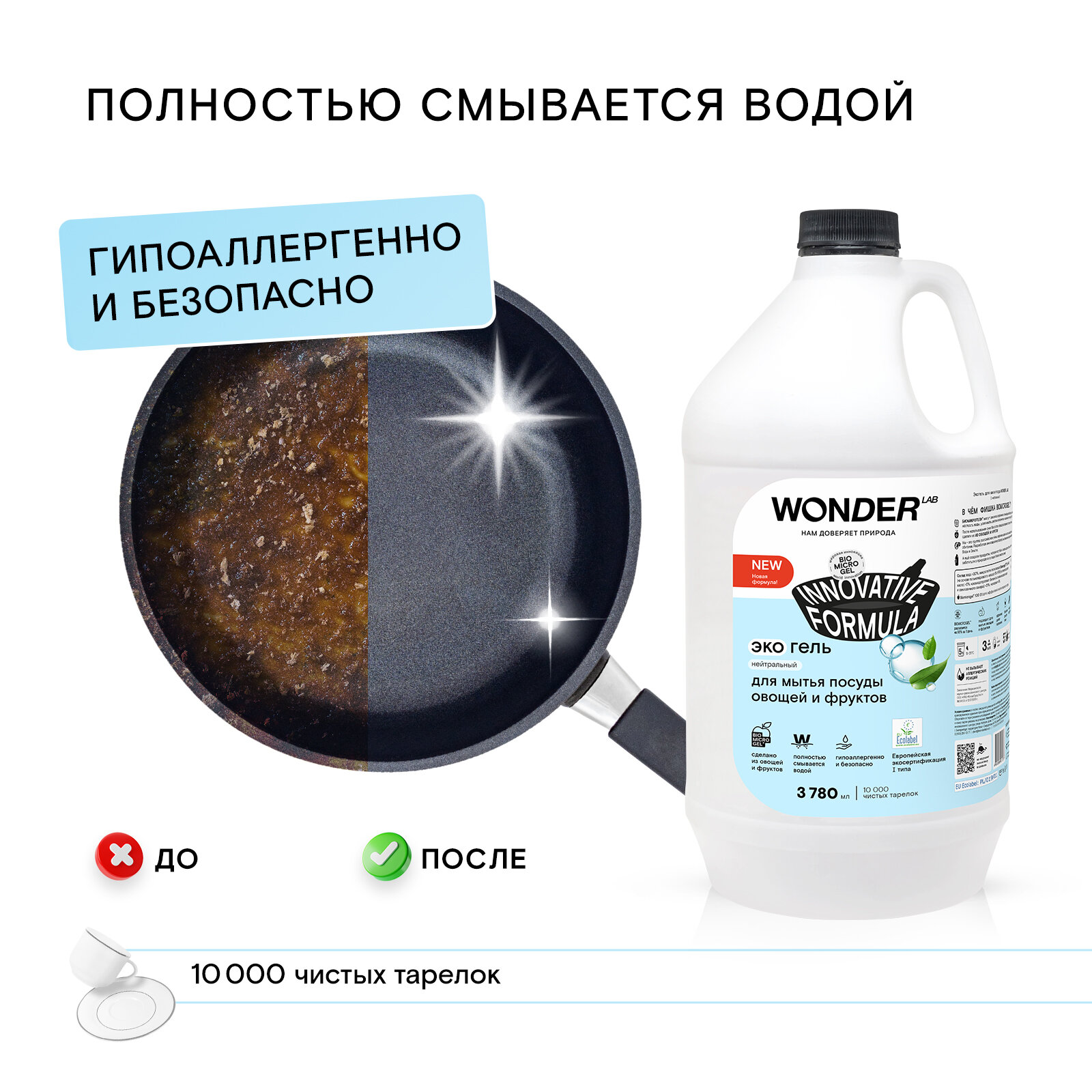 Экогель для мытья посуды Wonder Lab Нейтральный 1л ООО БМГ - фото №2