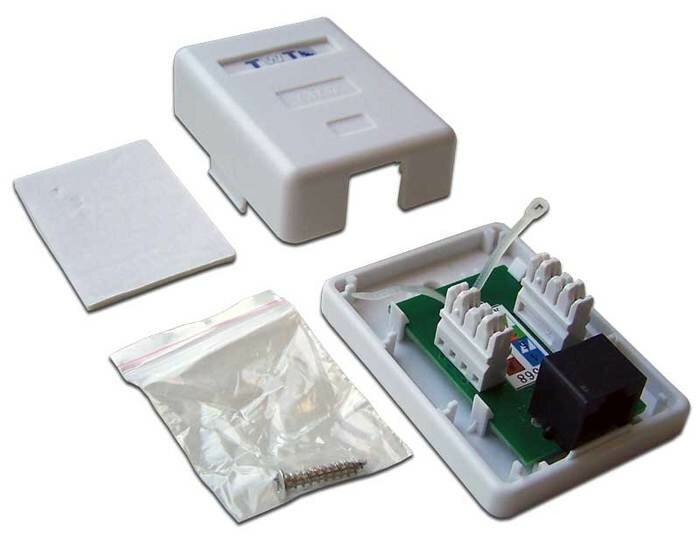 Розетка настенная, 1 порт RJ-45, категория 5е, белая, TWT-SM1-45-WH