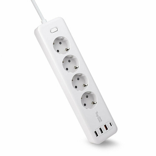 Сетевой фильтр TopON TOP-PWS4 4 розетки 3 USB Type-C 20W QC30 4000W 3м белый 4006₽