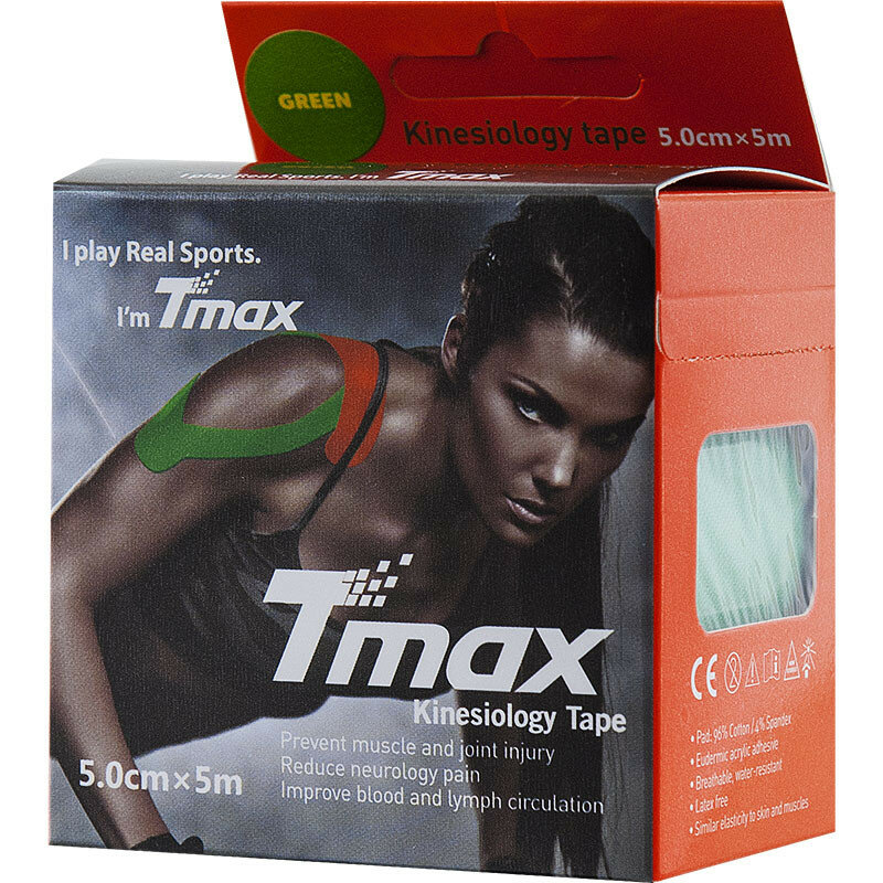 Кинезиотейп Tmax Extra Sticky зеленый, кинезио тейп для тела, тейп спортивный, 5см*5м