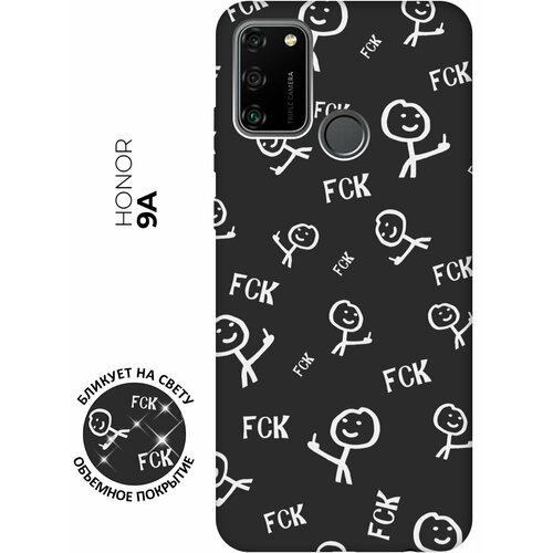 Матовый чехол Fck Pattern W для Honor 9A / Хонор 9А с 3D эффектом черный матовый чехол introvert w для honor 9a хонор 9а с 3d эффектом черный