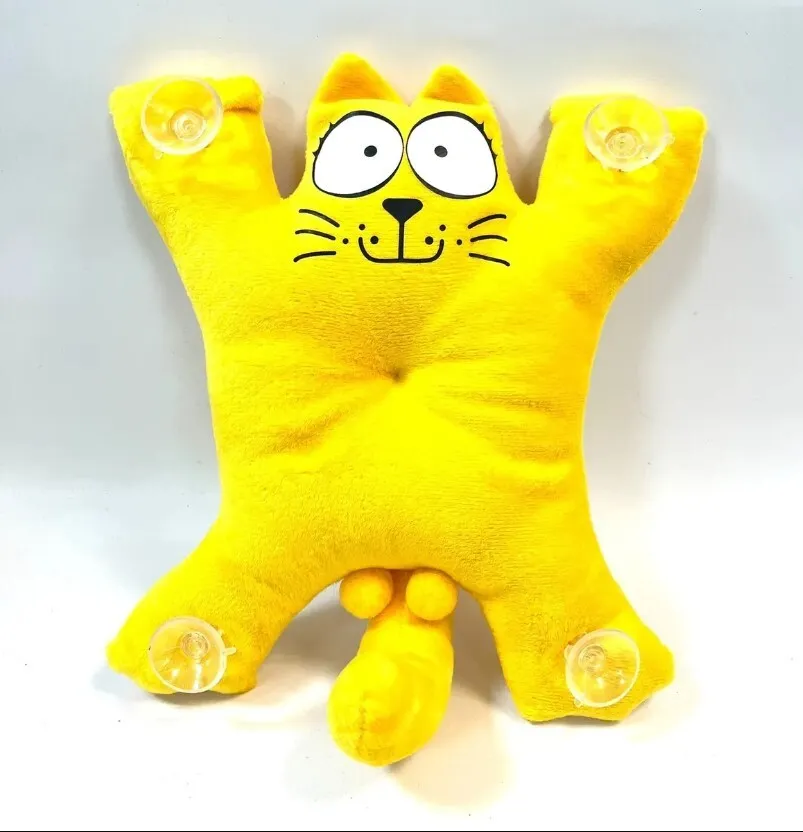 Игрушка декоративная Кот Саймон желтый с присосками на стекло с сюрпризом 25 см