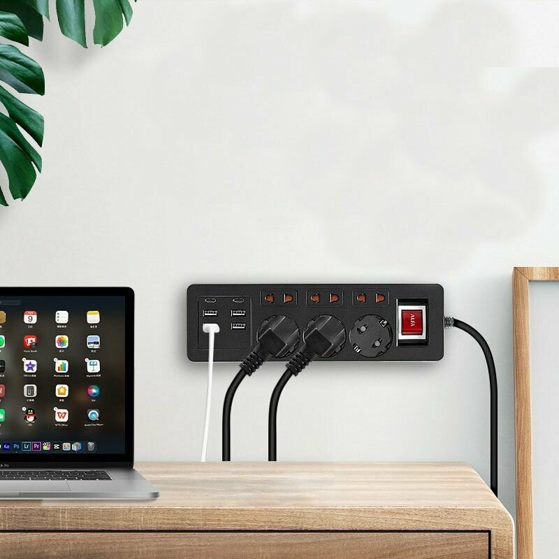 Сетевой фильтр с 4 USB-портами и 2 Type-C + 3 розетки + защита от короткого замыкания — фото 2