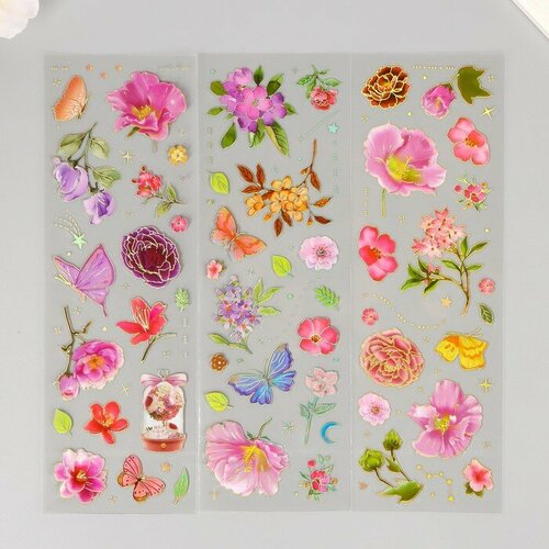 Наклейки PVC Аромат цветов набор 3 листа золотое тиснение 6х18 см 449₽