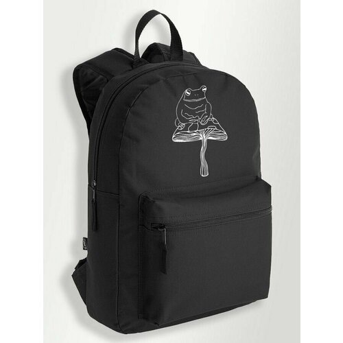 Черный школьный рюкзак с принтом жабка - 254