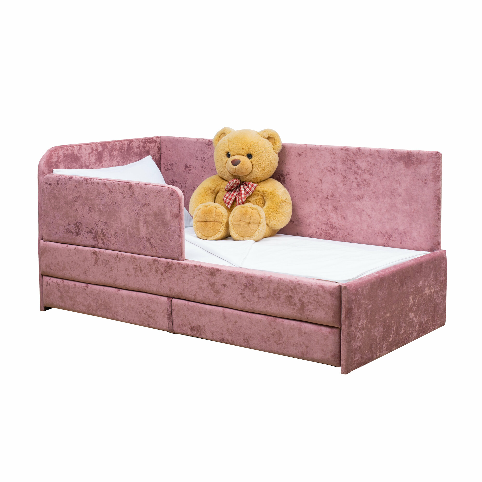 Кровать-диван Непоседа 200*90 розовая 2-а спальных места с защитным бортиком, левый угол сборки