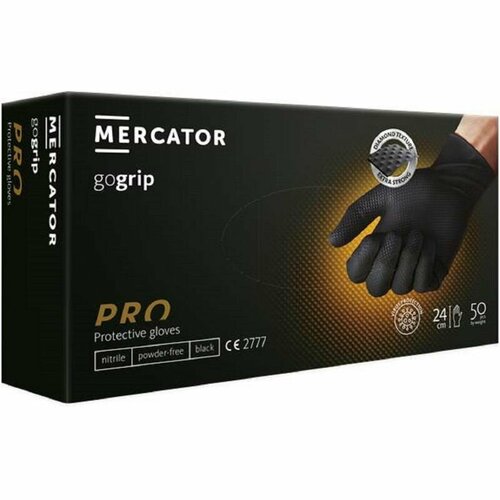Перчатки MERCATOR одноразовые нитрил GOGRIP BLACK цв. черный (25 пар/уп) р. М, ПС