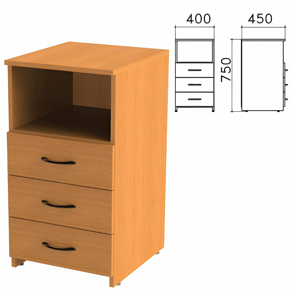 фото Тумба приставная "Фея", 400х450х750 мм, 3 ящика, полка, цвет орех милан, ТФ10.5, 640020