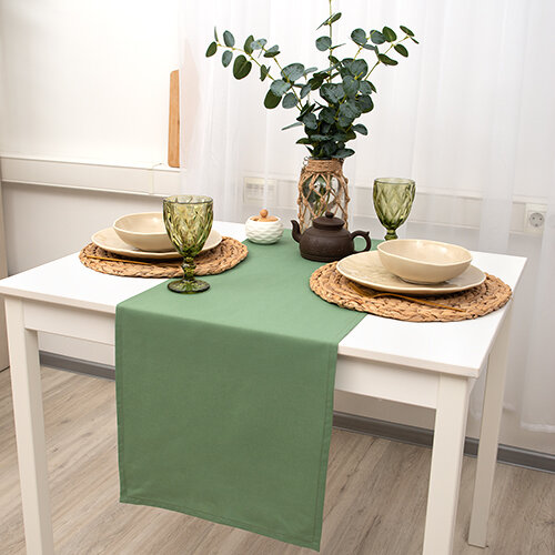 фото Дорожка декоративная Цвет эмоций 40х145, саржа, 100% хлопок, Шалфей