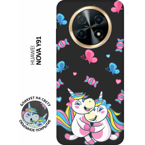 Матовый чехол Unicorns and Candies для Huawei nova Y91 / Хуавей нова У91 с 3D эффектом черный матовый чехол unicorns and candies для huawei p20 хуавей п20 с 3d эффектом черный