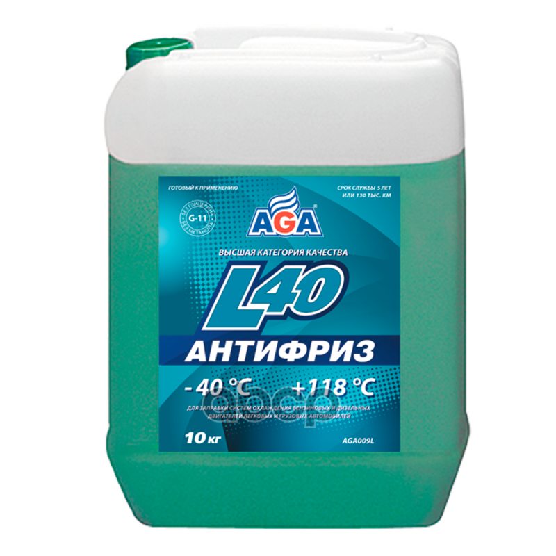 Антифриз, AGA, AGA009L, сине-зеленый, (-40/+120), готовый, 10 л.