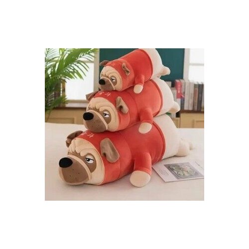 Мягкая игрушка мопс подушка в красной одежде 50 см