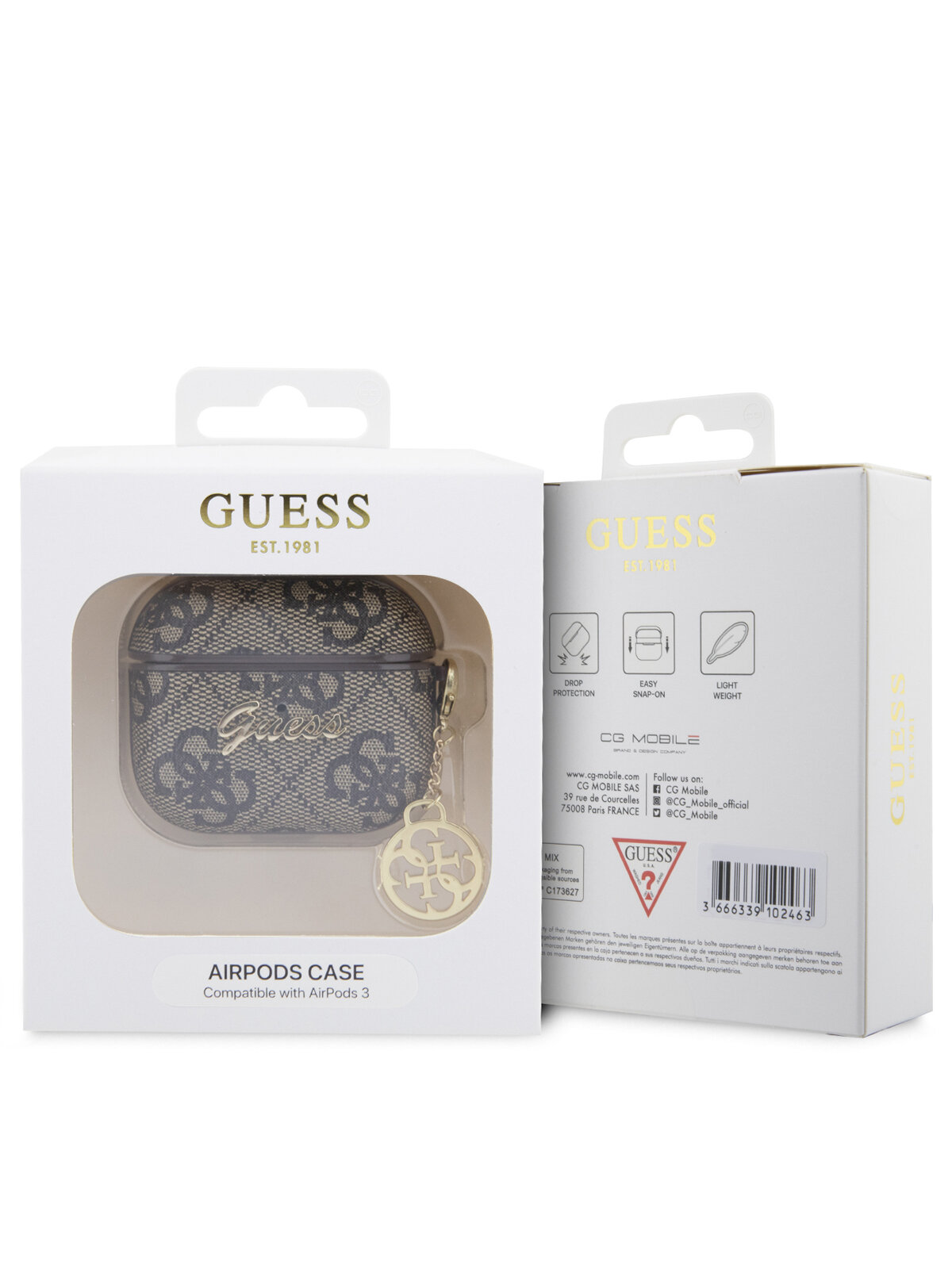 Guess для Airpods 3 чехол PU leather 4G with metal logo and Charm Brown